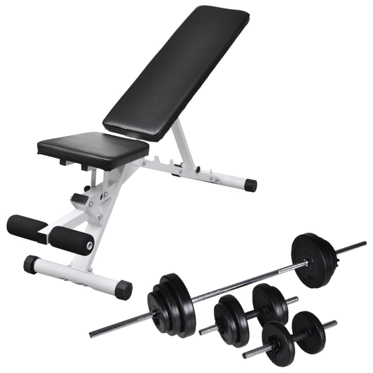 vidaXL Kuntopenkki painotangolla + levy- ja käsipainosarja 30,5 kg
