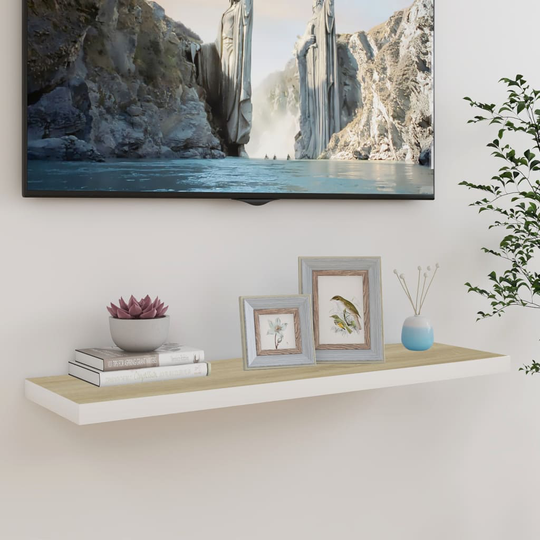 vidaXL Kelluva seinähylly tammi ja valkoinen 90x23,5x3,8 cm MDF
