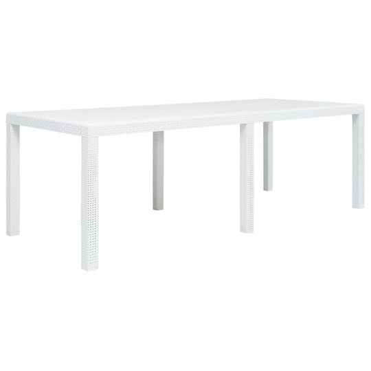 vidaXL Puutarhapöytä rottinkityylinen muovi 220x90x72 cm valkoinen