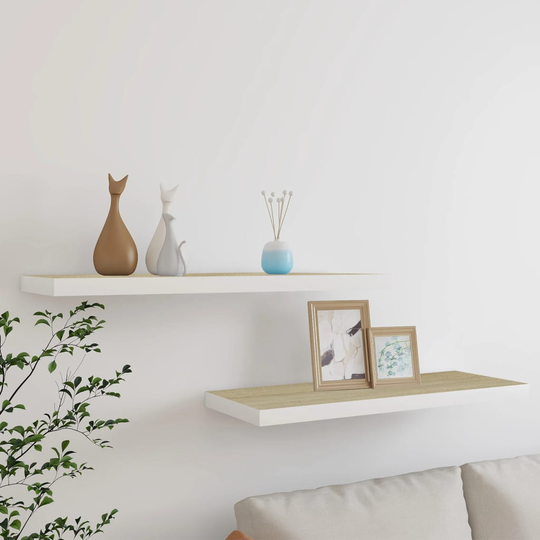 vidaXL Kelluvat seinähyllyt 2 kpl tammi ja valkoinen 80x23,5x3,8cm MDF