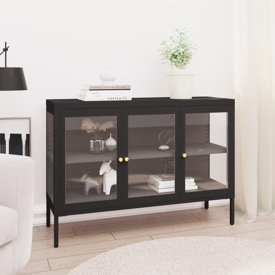 vidaXL Senkki musta 105x35x70 cm teräs ja lasi