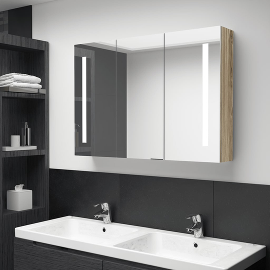 vidaXL LED kylpyhuoneen peilikaappi 89x14x62 cm tammi