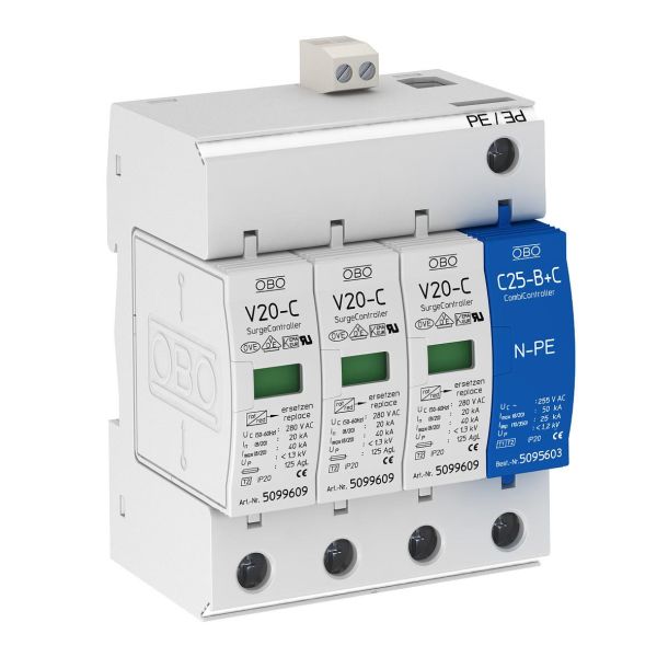 Obo Bettermann 5094765 Ylijännitesuoja V20 3+1 Sisältää etämerkinannon