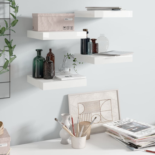 vidaXL Kelluvat seinähyllyt 4 kpl korkeakiilto valk. 23x23,5x3,8cm MDF