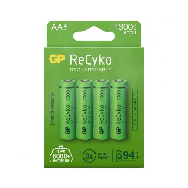 GP Batteries ReCyko 1300 Uudelleenladattavat paristot AA, 4-pakkaus