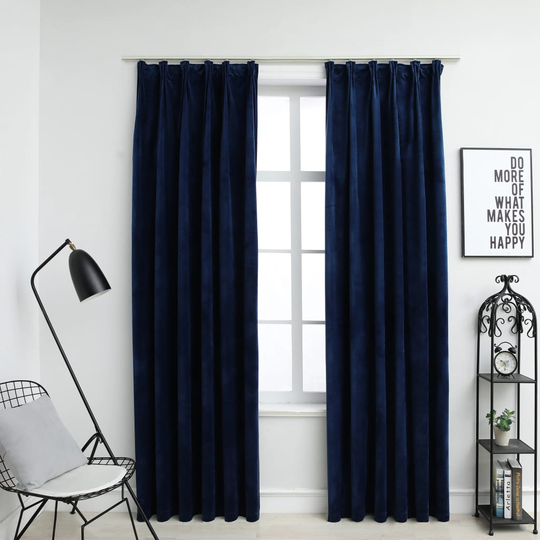 vidaXL Pimennysverhot koukuilla 2 kpl sametti tummansininen 140x225 cm