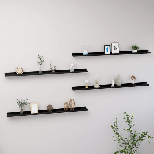 vidaXL Seinähyllyt 4 kpl musta 115x9x3 cm