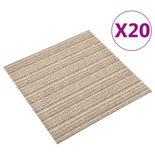 vidaXL Tekstiililaatta 20 kpl 5 m² 50x50 cm raidallinen beige