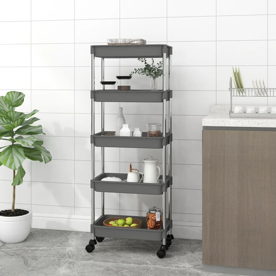 vidaXL 5-kerroksinen keittiövaunu harmaa 40x22x116 cm rauta ja ABS