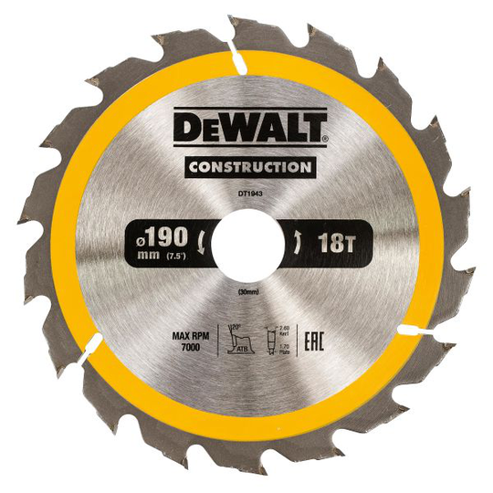 Dewalt DT1943-QZ Pyörösahanterä 190 x 30 mm, 18T