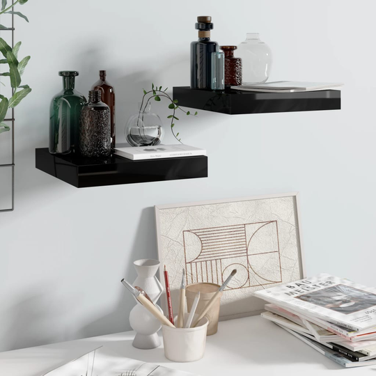 vidaXL Kelluvat seinähyllyt 2kpl korkeakiilto musta 23x23,5x3,8 cm MDF
