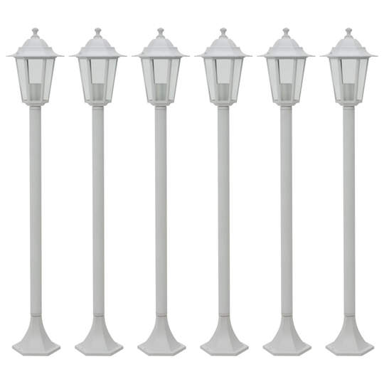 vidaXL Pylväsvalaisimet puutarhaan 6 kpl E27 110 cm alumiini valkoinen