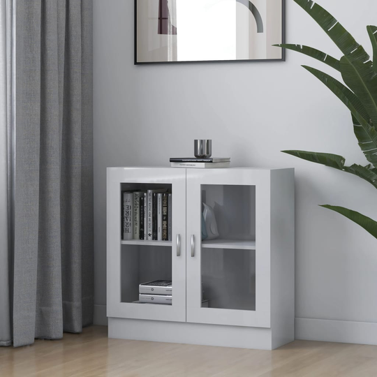 vidaXL Vitriinikaappi korkeakiilto valkoinen 82,5x30,5x80 cm lastulevy