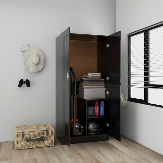 vidaXL Vaatekaappi korkeakiilto musta 82,5x51,5x180 cm lastulevy