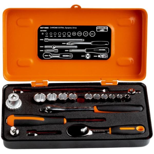 Bahco A6718DZ Hylsysarja 1/4", 18 osaa, tuumakoko