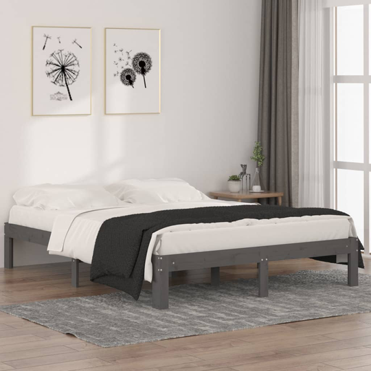 vidaXL Sängynrunko harmaa täysi mänty 140x190 cm