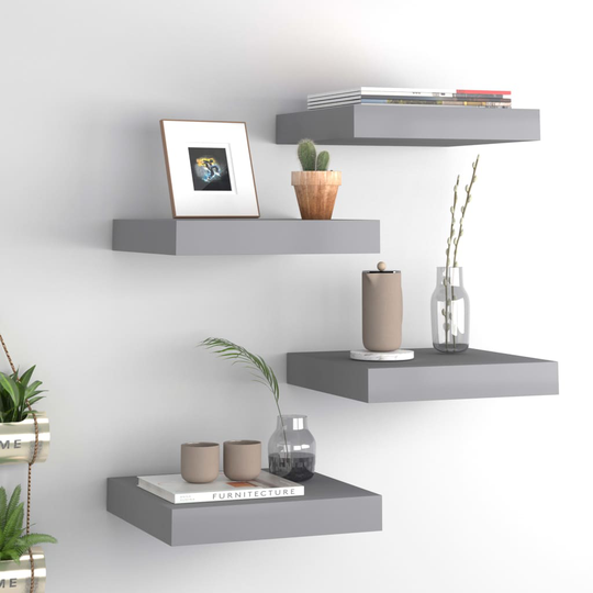 vidaXL Kelluvat seinähyllyt 4 kpl harmaa 23x23,5x3,8cm MDF