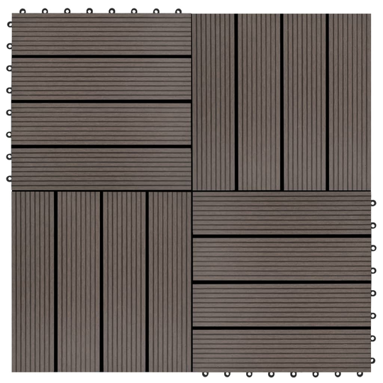 vidaXL Lattialaatat 11 kpl WPC 30x30 cm 1 m² tummanruskea