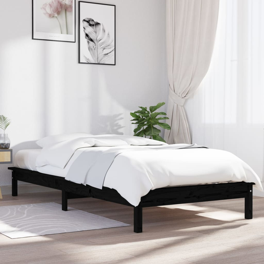vidaXL Sängynrunko musta 90x190 cm täysi mänty 3FT Single