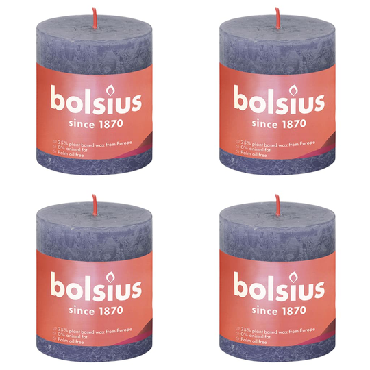 Bolsius Pilarikynttilät Shine 4 kpl rustiikkinen 80x68 mm sininen