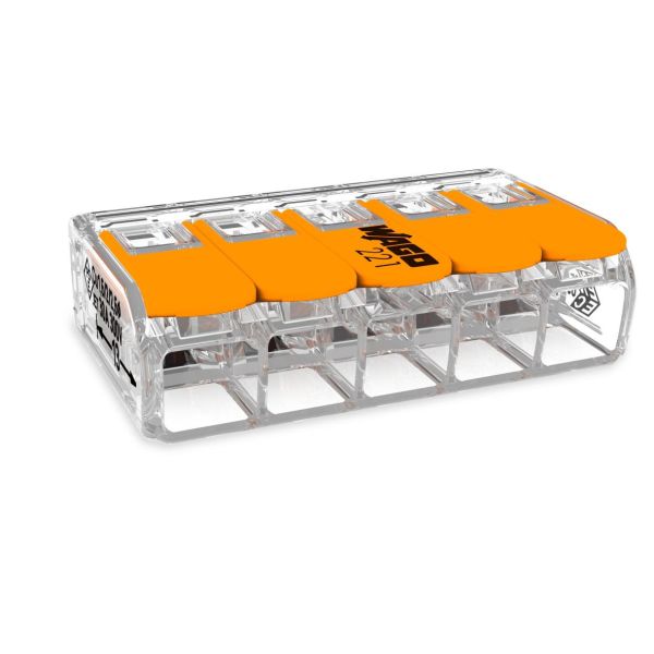 Wago 221-615 Puristusliitin kaikille johtimille 5-napainen, 15 kpl