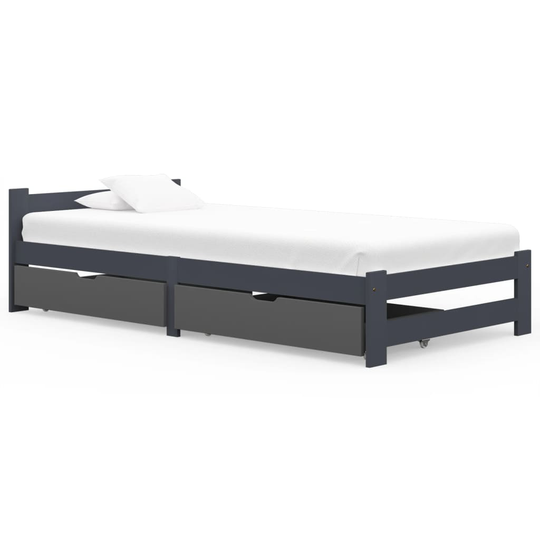 vidaXL Sängynrunko 2 vetolaatikolla tummanharmaa täysi mänty 100x200cm