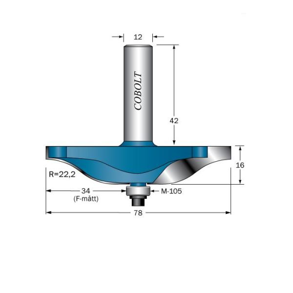 Cobolt 325-078 Urajyrsin R=22,2, D=78, L=16, S=12