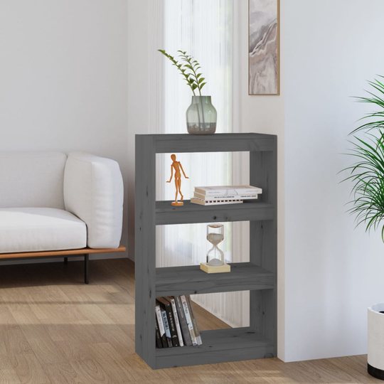 vidaXL Kirjahylly/tilanjakaja harmaa 60x30x103,5 cm täysi mänty