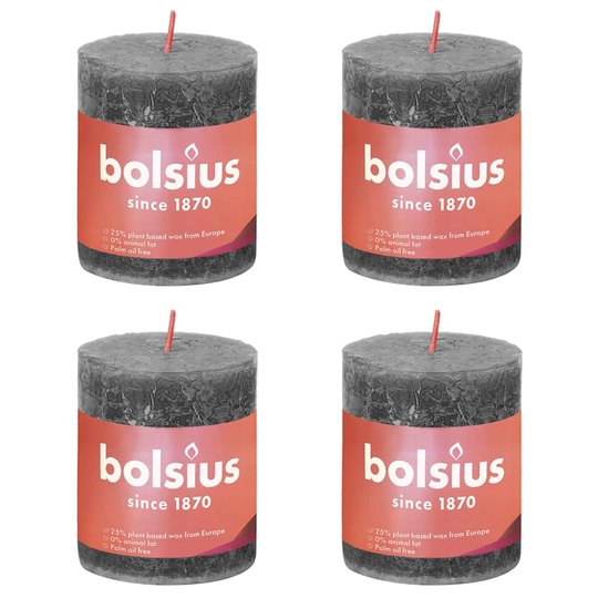 Bolsius Pilarikynttilät Shine 4 kpl 80x68 mm myrskynharmaa