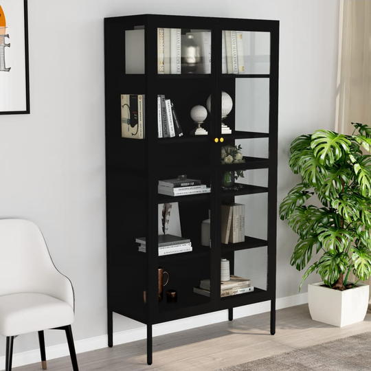 vidaXL Esittelykaappi musta 90x40x180 cm teräs/karkaistu lasi
