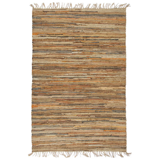 vidaXL Käsin kudottu Chindi-matto nahka juutti 120x170 cm kellanruskea