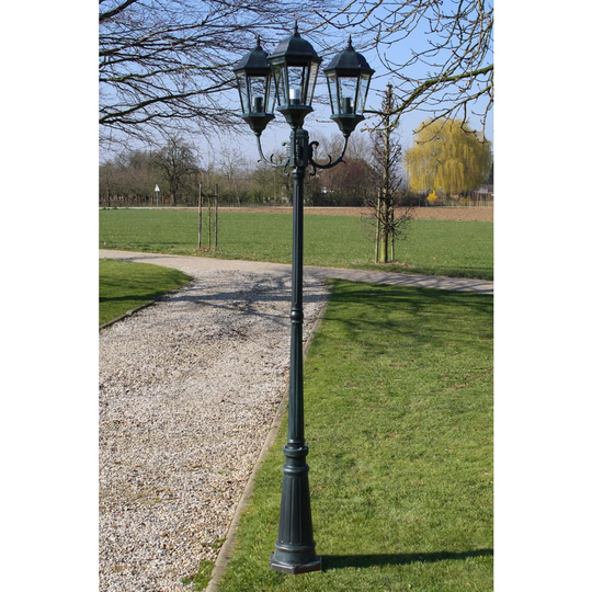 vidaXL Brighton Puutarhan Valotolppa 3-lyhtyä 230 cm Tumman Vihreä/Musta