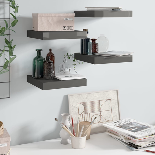 vidaXL Kelluvat seinähyllyt 4kpl korkeakiilto harmaa 23x23,5x3,8cm MDF