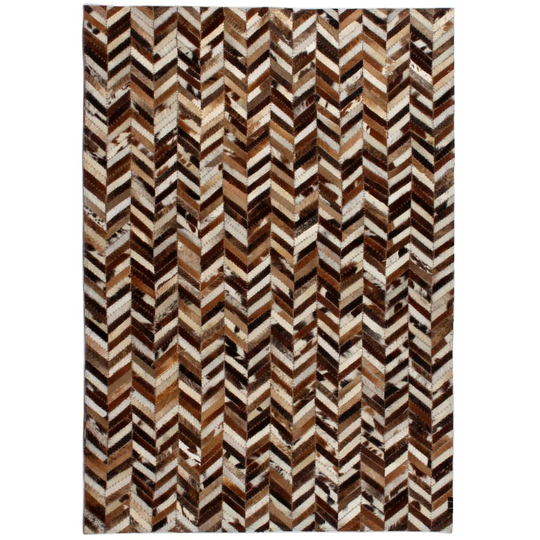 vidaXL Matto aitoa nahkaa tilkkutyö 80x150 cm chevron ruskea/valkoinen