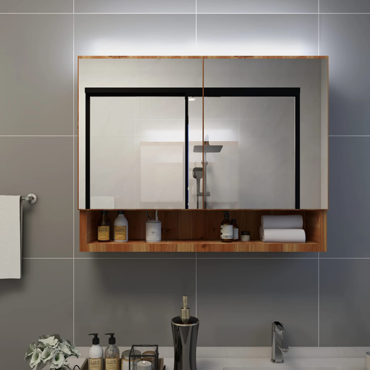 vidaXL LED kylpyhuoneen peilikaappi tammi 80x15x60 cm MDF