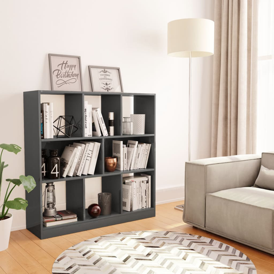 vidaXL Kirjahylly korkeakiilto harmaa 97,5x29,5x100 cm lastulevy