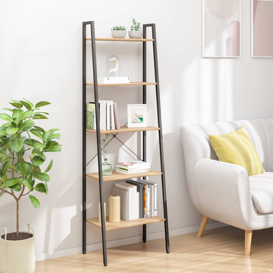vidaXL 5-kerroksinen seisova hylly vaaleanruskea ja musta 56x35x174 cm