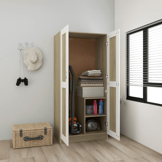 vidaXL Vaatekaappi valkoinen ja Sonoma-tammi 82,5x51,5x180cm lastulevy
