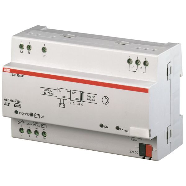 ABB GHQ6310049R0111 Virtalähde 640 mA, UPS, DIN-kisko, 8 mod, KNX