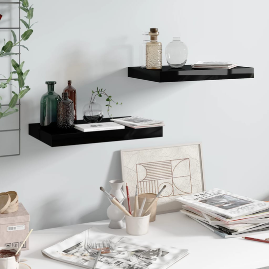 vidaXL Kelluvat seinähyllyt 2 kpl korkeakiilto musta 40x23x3,8 cm MDF
