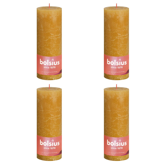Bolsius Pilarikynttilät Shine 4 kpl 190x68 mm hunajakennon keltainen