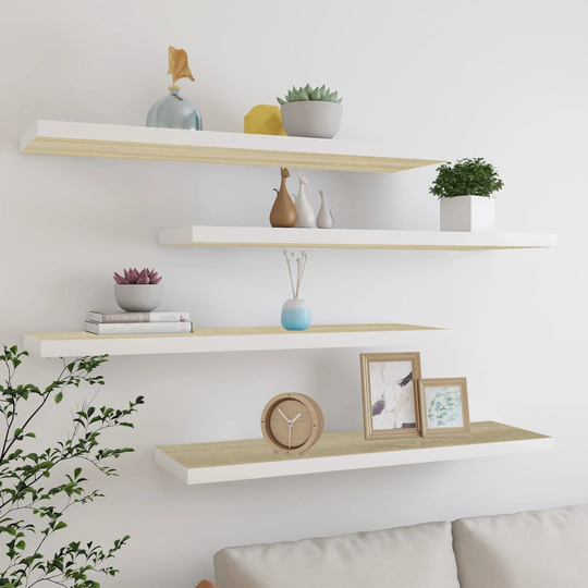 vidaXL Kelluvat seinähyllyt 4 kpl tammi ja valkoinen 90x23,5x3,8 MDF