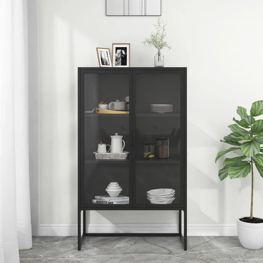 vidaXL Kaappi musta 80x35x135 cm teräs ja karkaistu lasi