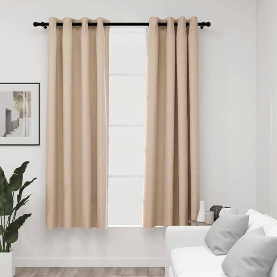 vidaXL Pellavamaiset pimennysverhot renkailla 2 kpl beige 140x175 cm