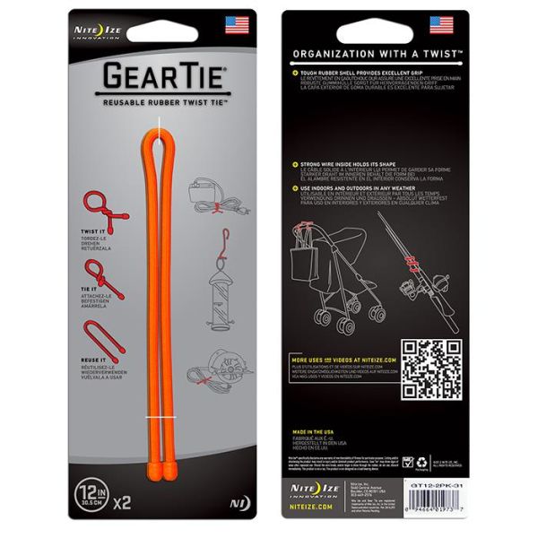 Nite Ize Gear Tie 12 Vaijeri 2 kpl:n pakkaus oranssi