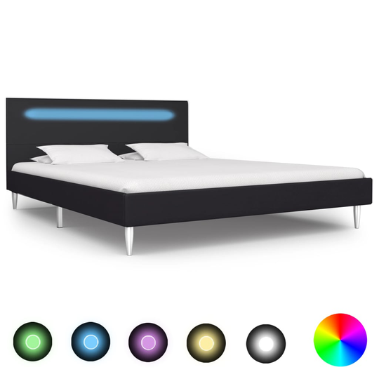 vidaXL Sängynrunko LED-valolla musta kangas 135x190 cm