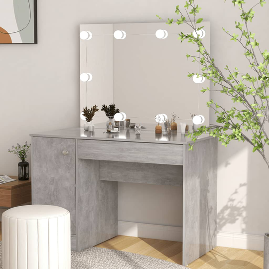 vidaXL Meikkipöytä LED-valoilla 110x55x145 cm MDF betoninharmaa