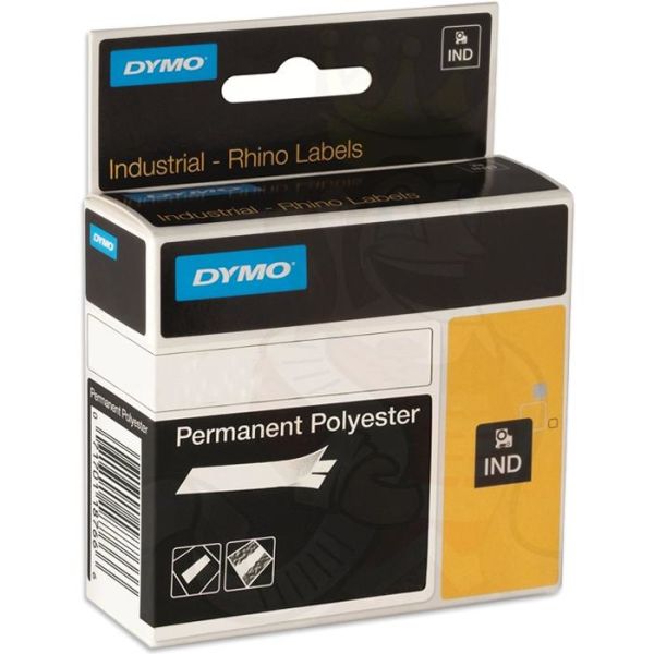 DYMO Rhino Pysyvä polyesteritarra 6mm Musta teksti, valkoinen pohja