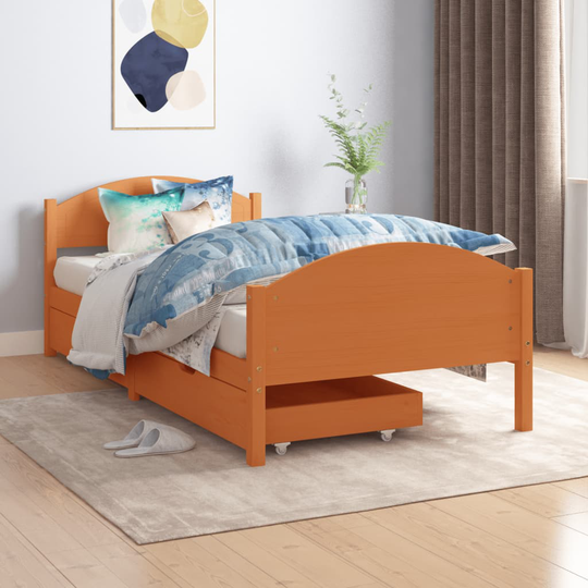 vidaXL Sängynrunko 2 vetolaatikolla hunajanrusk täysi mänty 100x200 cm