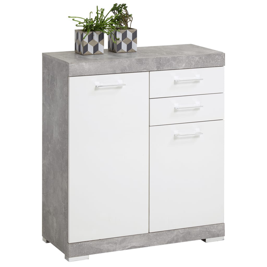 FMD Lipasto 2 ovella ja 2 laatikolla 80x34,9x89,9 cm betoni ja valk.